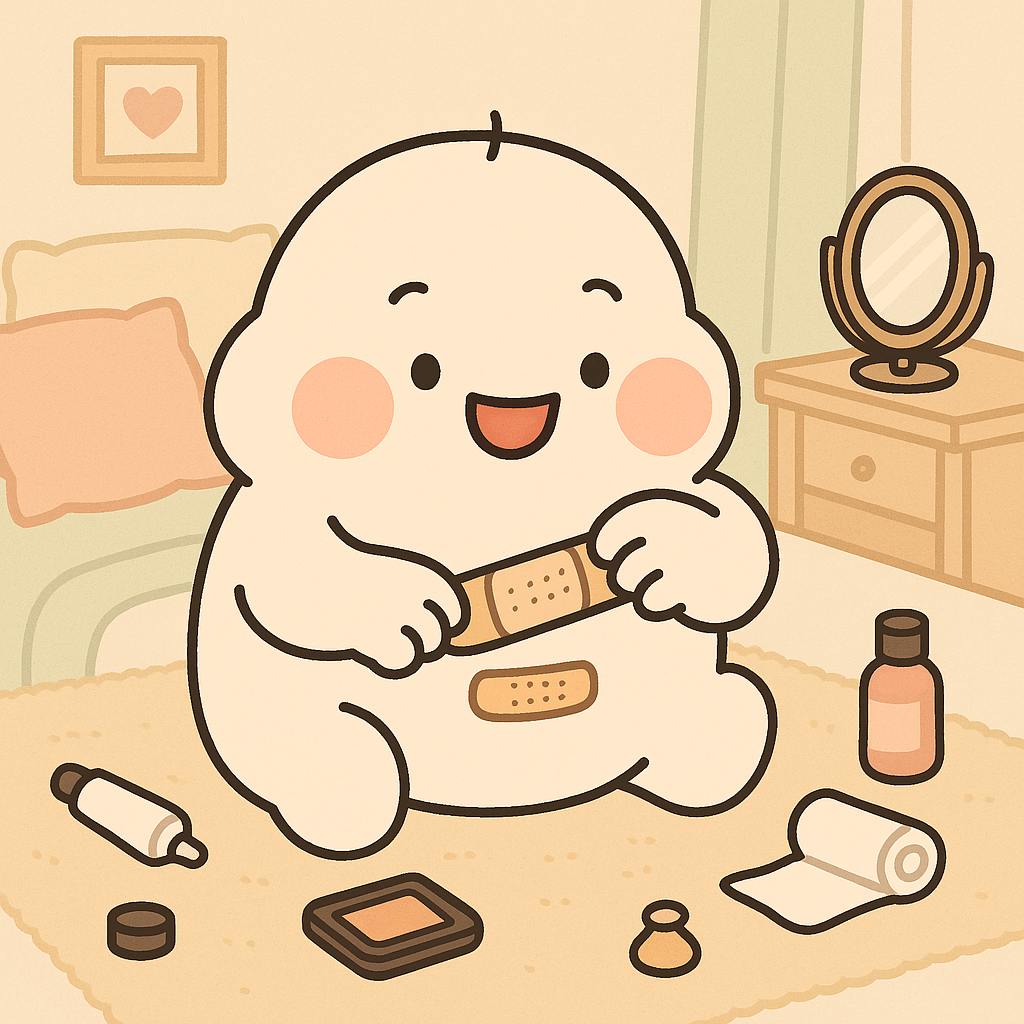 Cute illustration showing LAMS patient doing at-home dressing care
