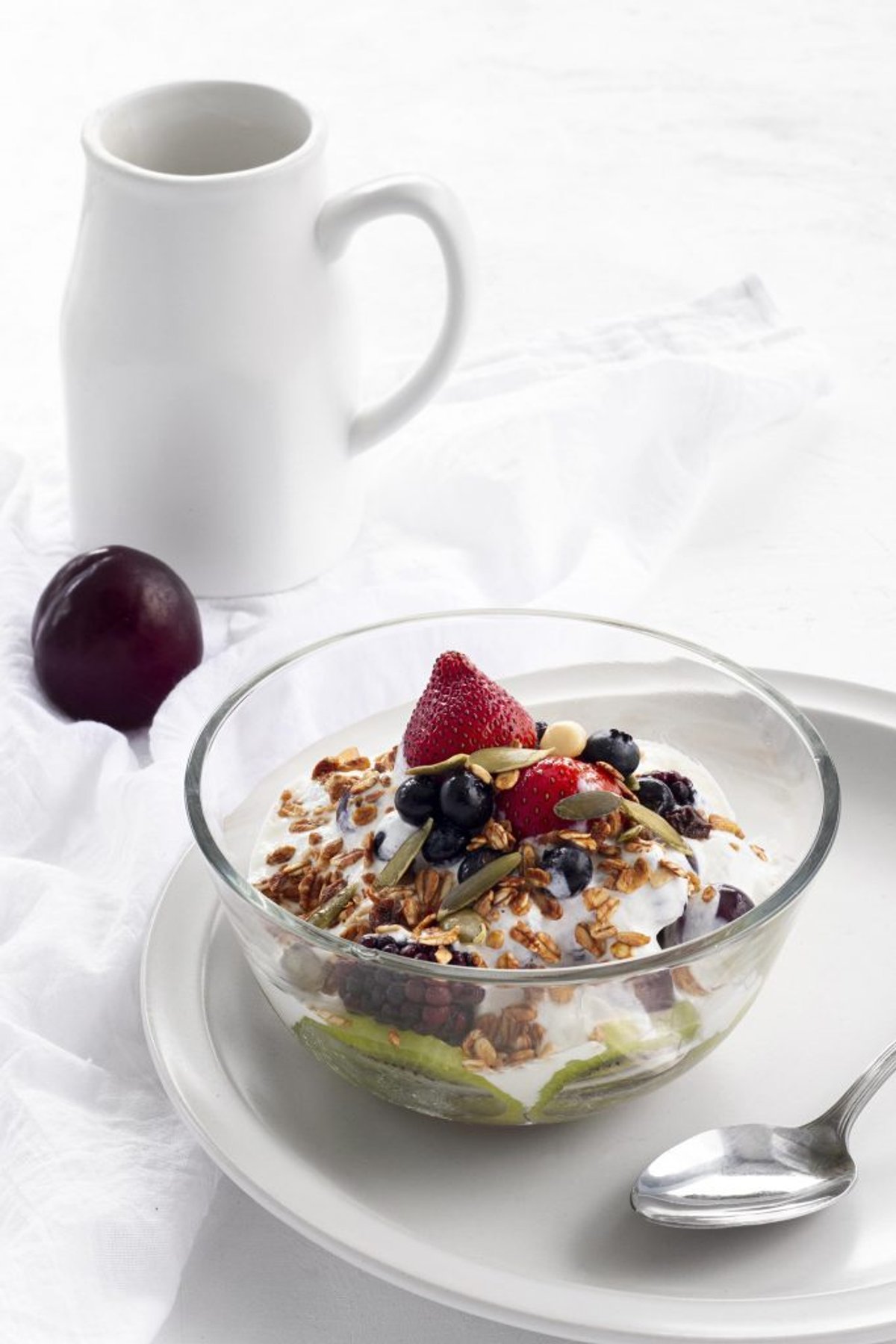 High-protein Greek yogurt parfait with berries and chia seeds